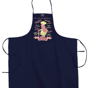 Tablier dicton "La petite cochonaille lyonnaise" couleur bleu marine