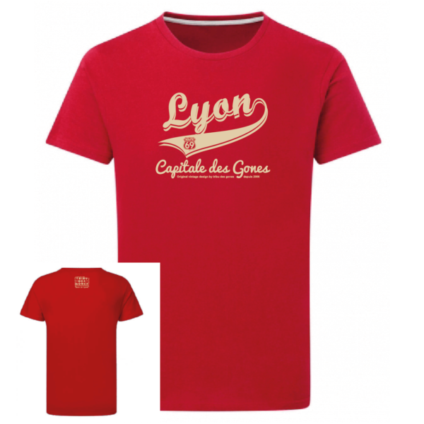 Tshirt lyon capitale des gones vintage couleur rouge, face