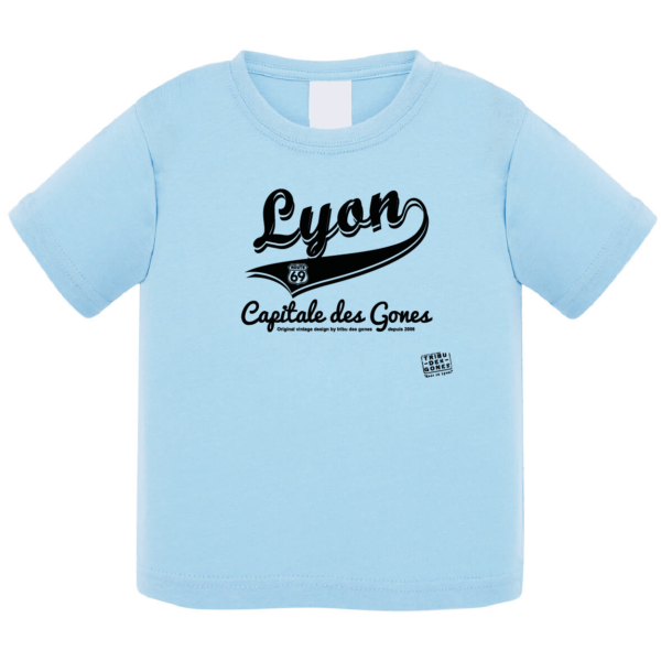 Tshirt bébé "Lyon capitale des Gones vintage" couleur bleu ciel