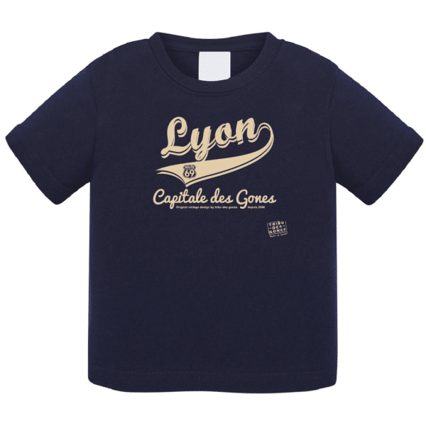 Tshirt bébé "Lyon capitale des Gones vintage" couleur bleu marine