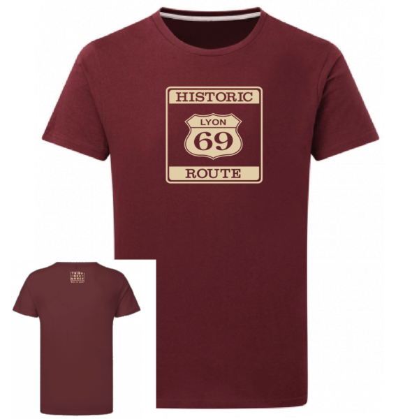 Tshirt Historic route 69 couleur bordeaux, face