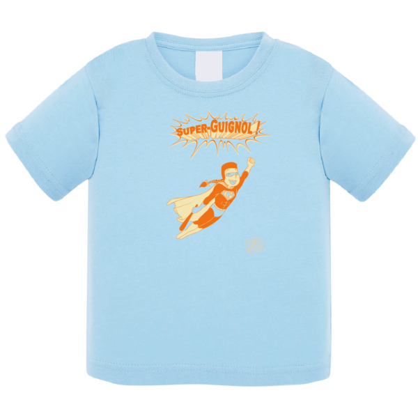 Tshirt bébé "super guignol" couleur bleu ciel