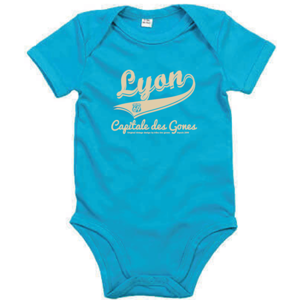 Body bébé "Lyon capitale des Gones" couleur bleu turquoise