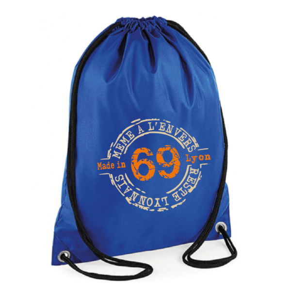 Sac sport "69 même à l'envers reste lyonnais" couleur bleu