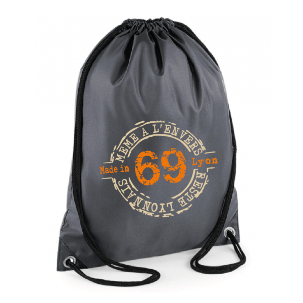 Sac sport "69 même à l'envers reste lyonnais" couleur gris