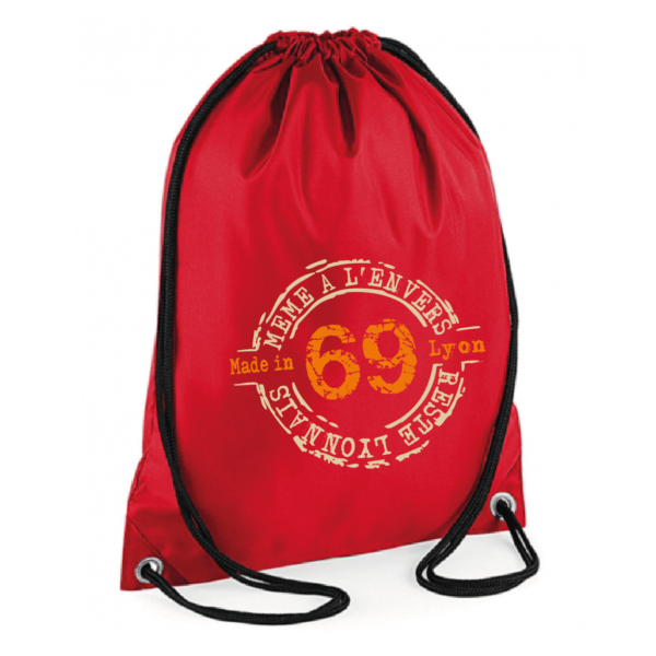 Sac sport "69 même à l'envers reste lyonnais" couleur rouge
