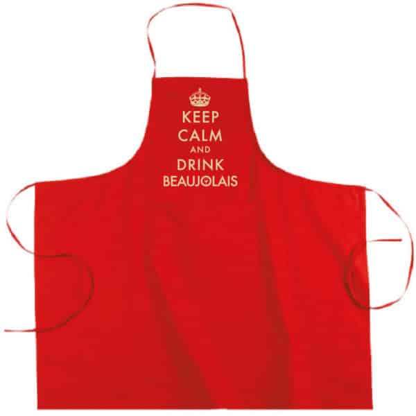 Tablier dicton "Keep calm and drink beaujolais" couleur rouge