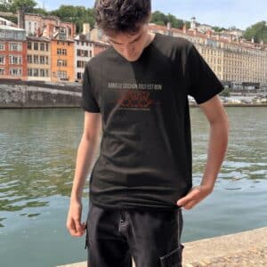 T-Shirt Homme – Dans Le Cochon Tout Est Bon Blanc — Noir (face)