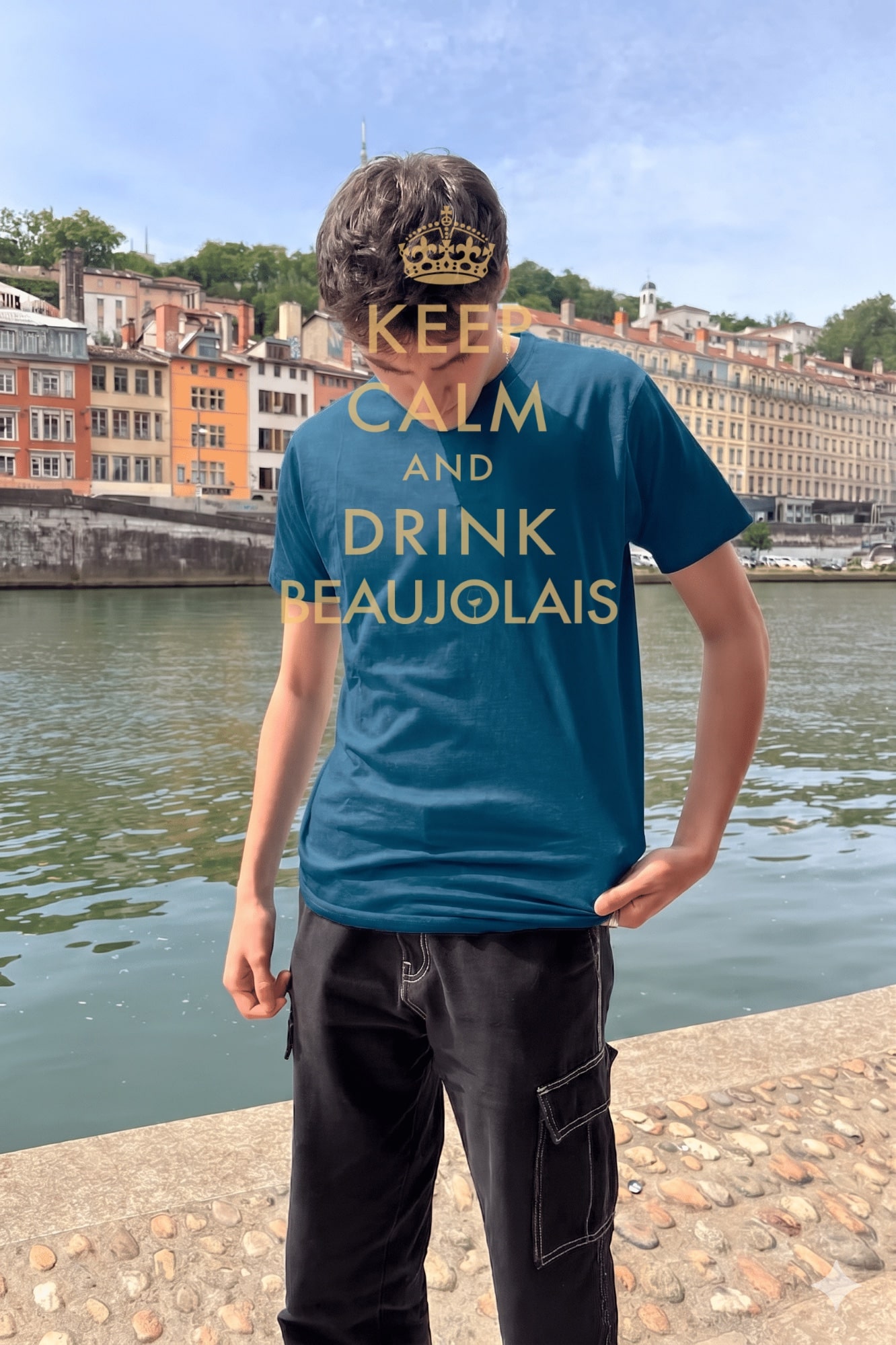 T-Shirt Homme – Keep Calm And Drink Beaujolais — Bleu Indigo (face)