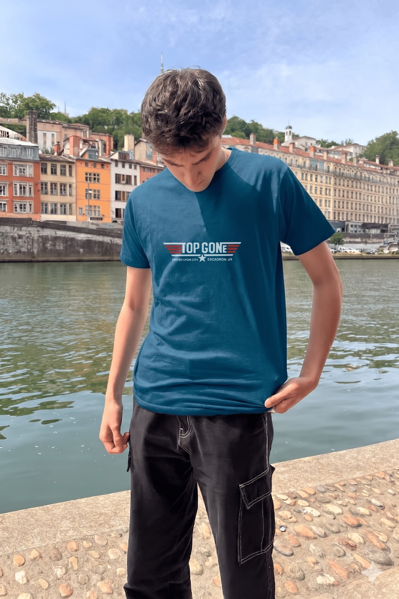 T-Shirt Homme – Top Gone Blanc — Bleu Indigo (face)