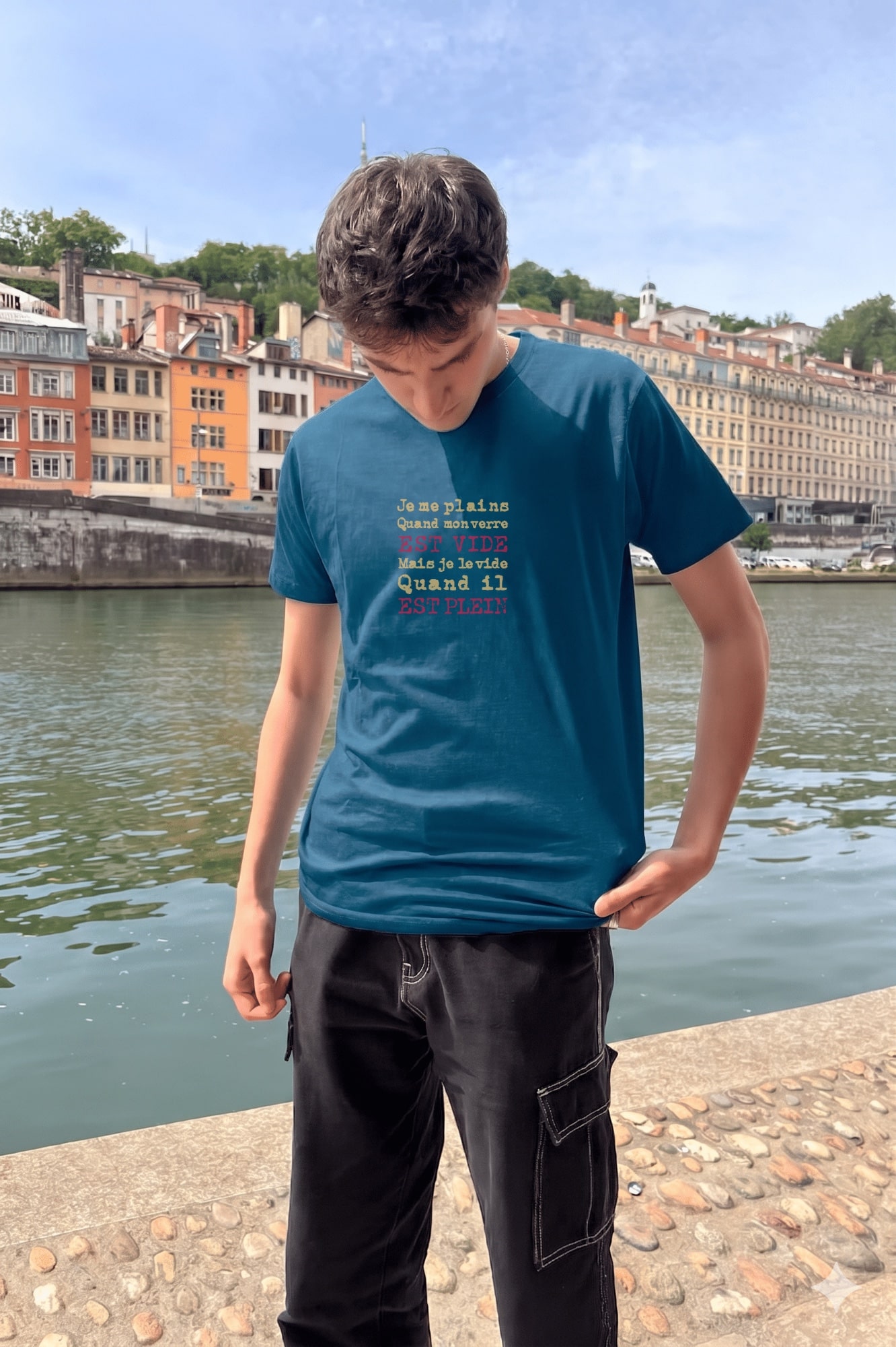 T-Shirt Homme – Verre Vide — Bleu Indigo (face)