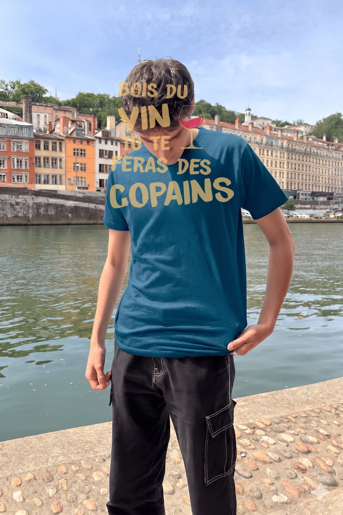 T-Shirt Homme – Vin Copain — Bleu Indigo (face)
