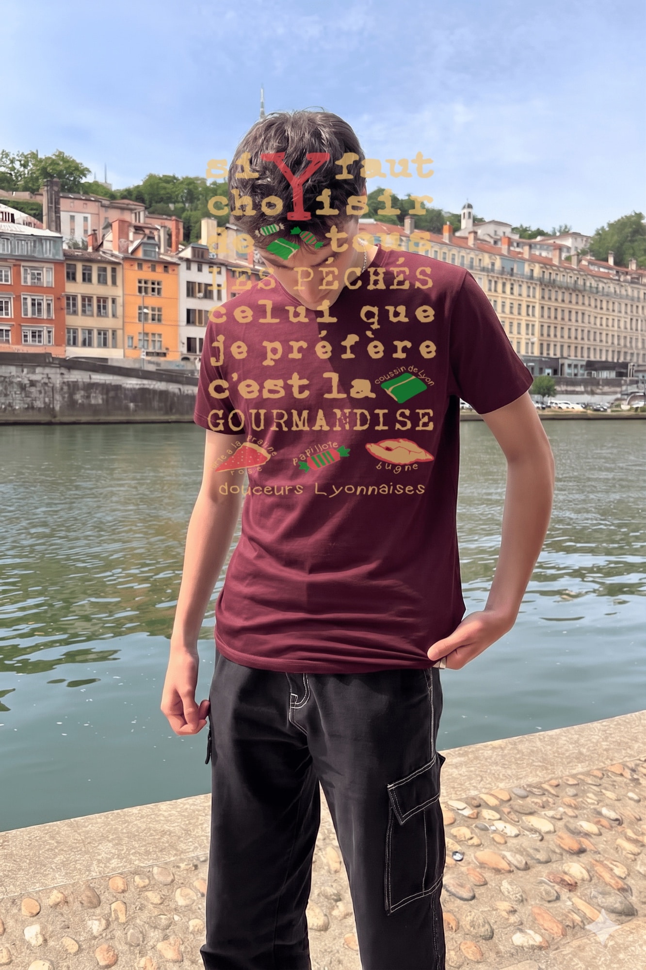 T-Shirt Homme – Douceurs Lyonnaises — Bordeaux (face)