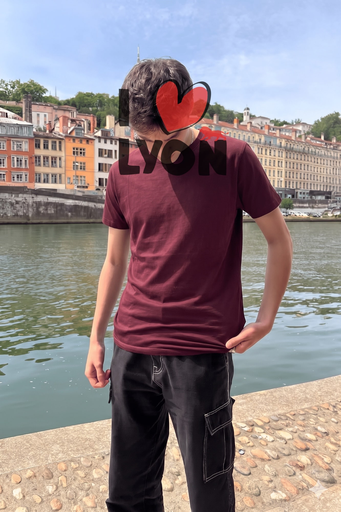 T-Shirt Homme – I Love Lyon — Bordeaux (face)