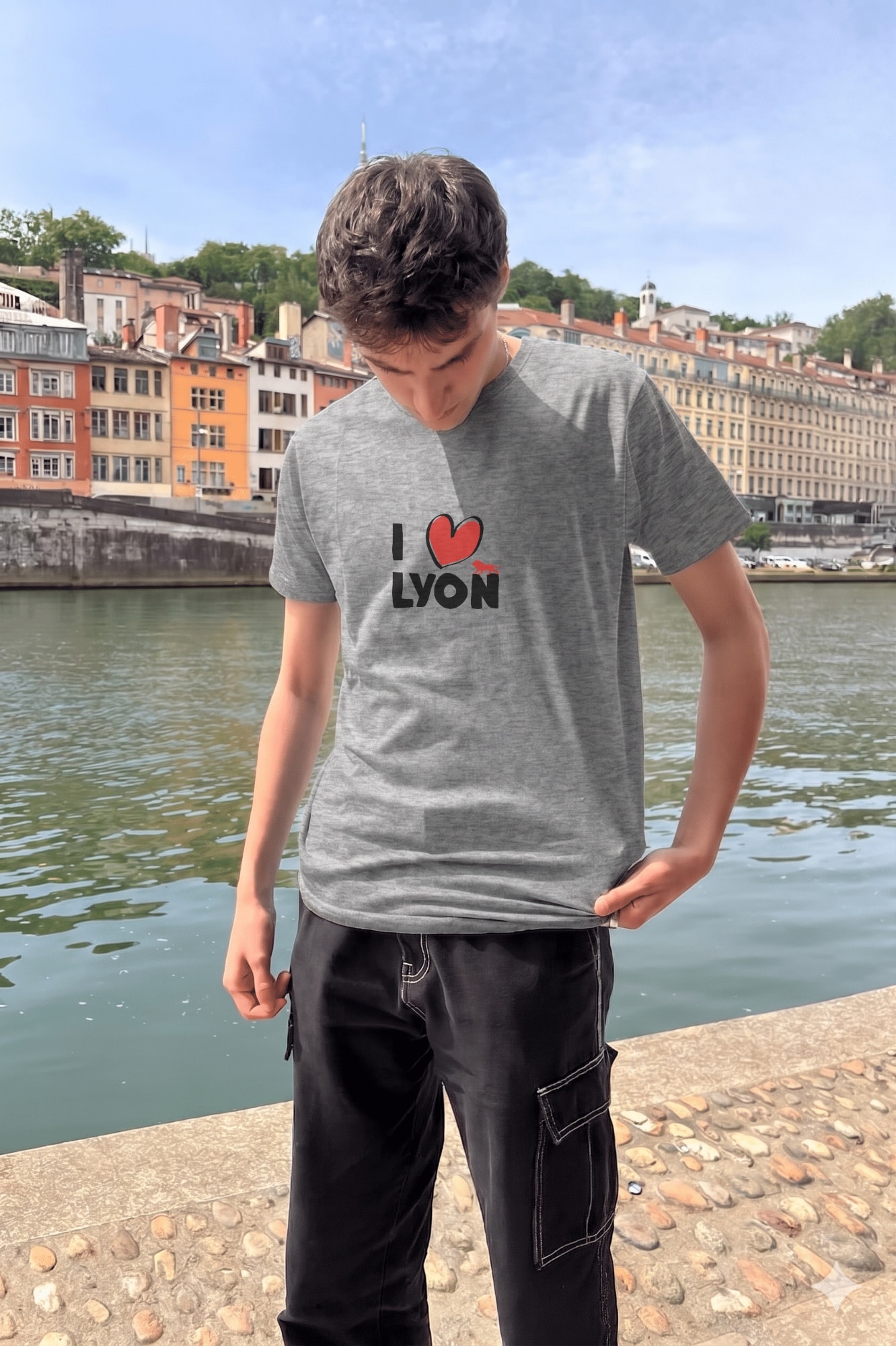 T-Shirt Homme – I Love Lyon — Gris Chine (face)