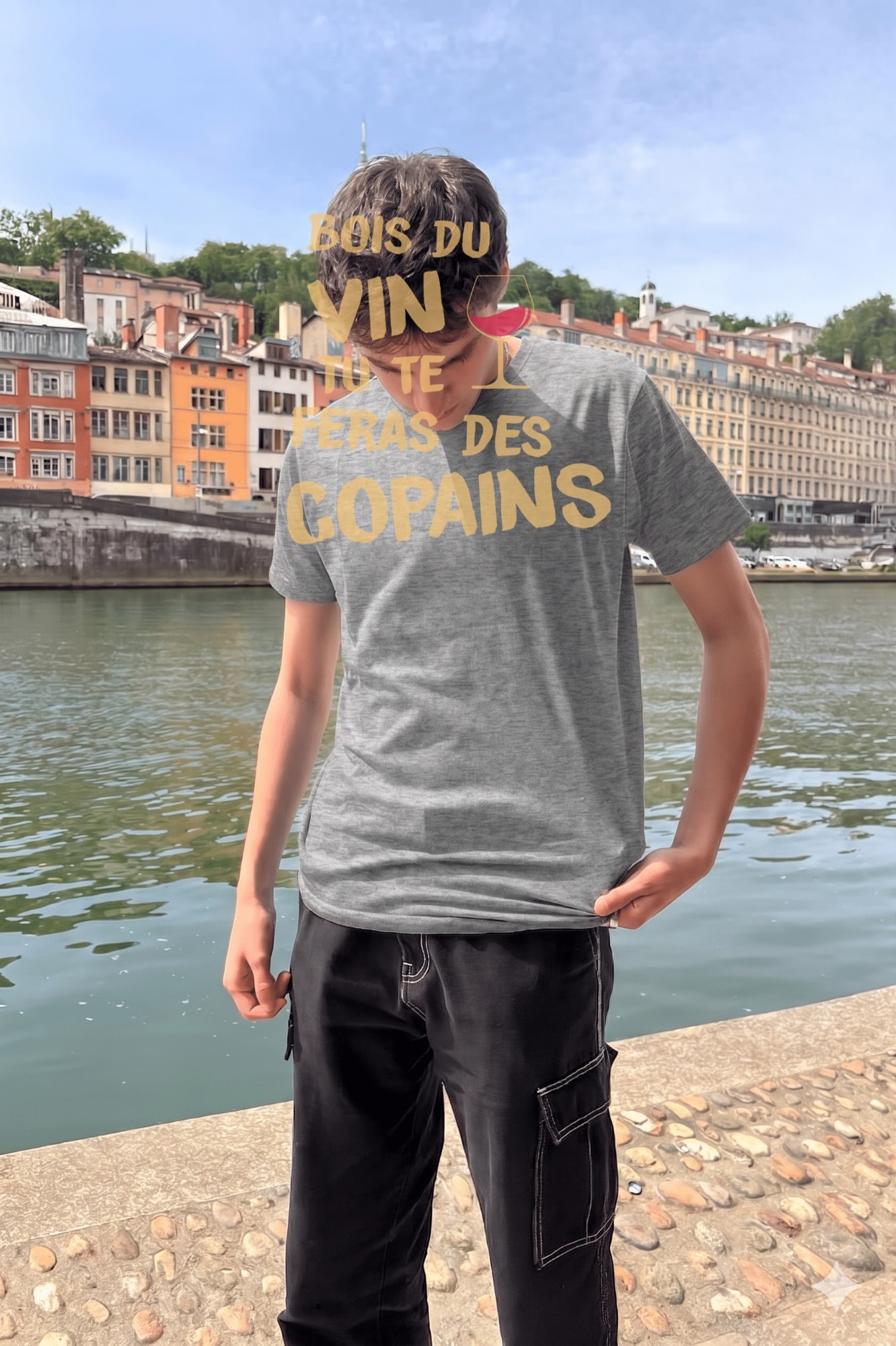 T-Shirt Homme – Vin Copain — Gris Chine (face)