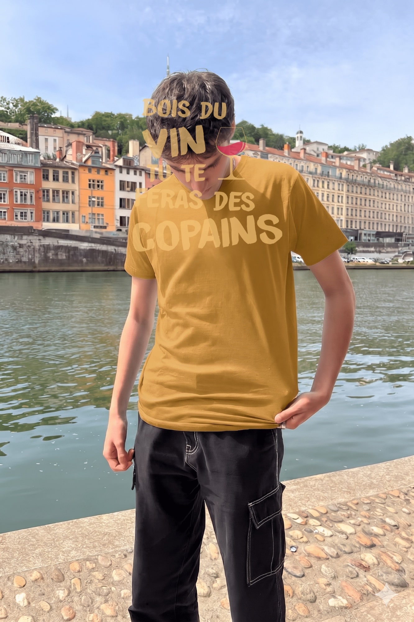 T-Shirt Homme – Vin Copain — Moutarde (face)
