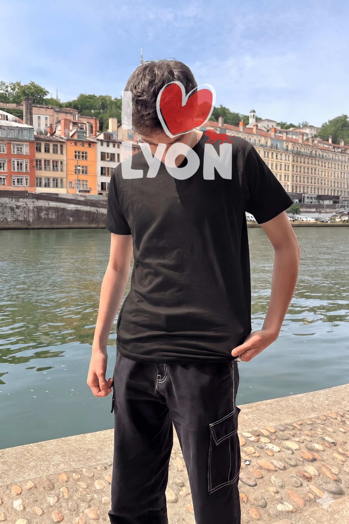 T-Shirt Homme – I Love Lyon Blanc — Noir (face)