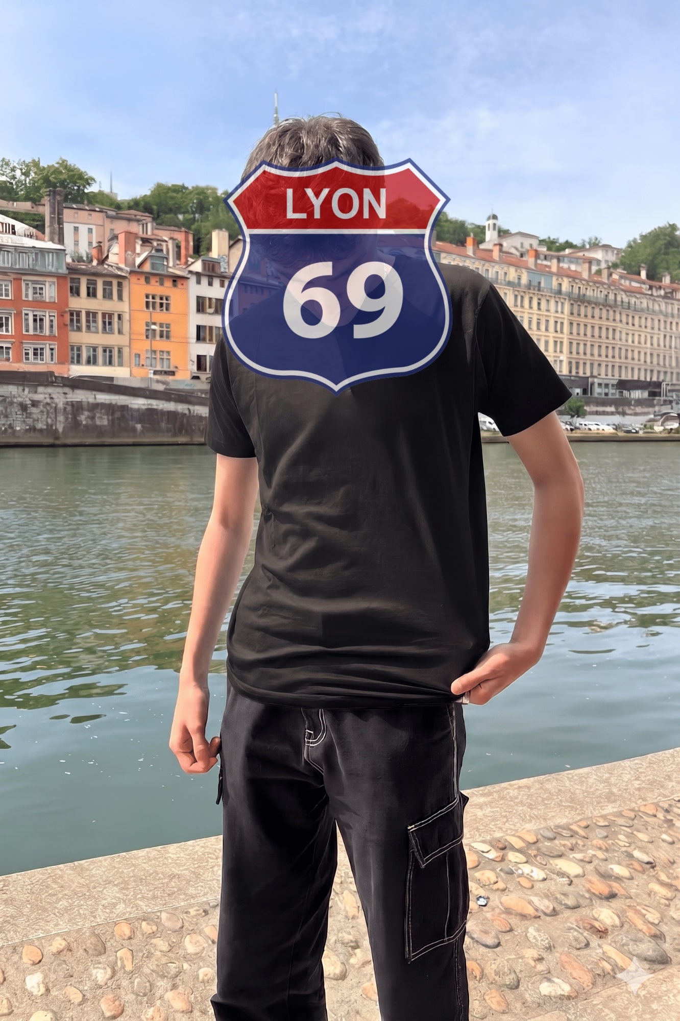 T-Shirt Homme – Lyon 69 Ecusson — Noir (face)