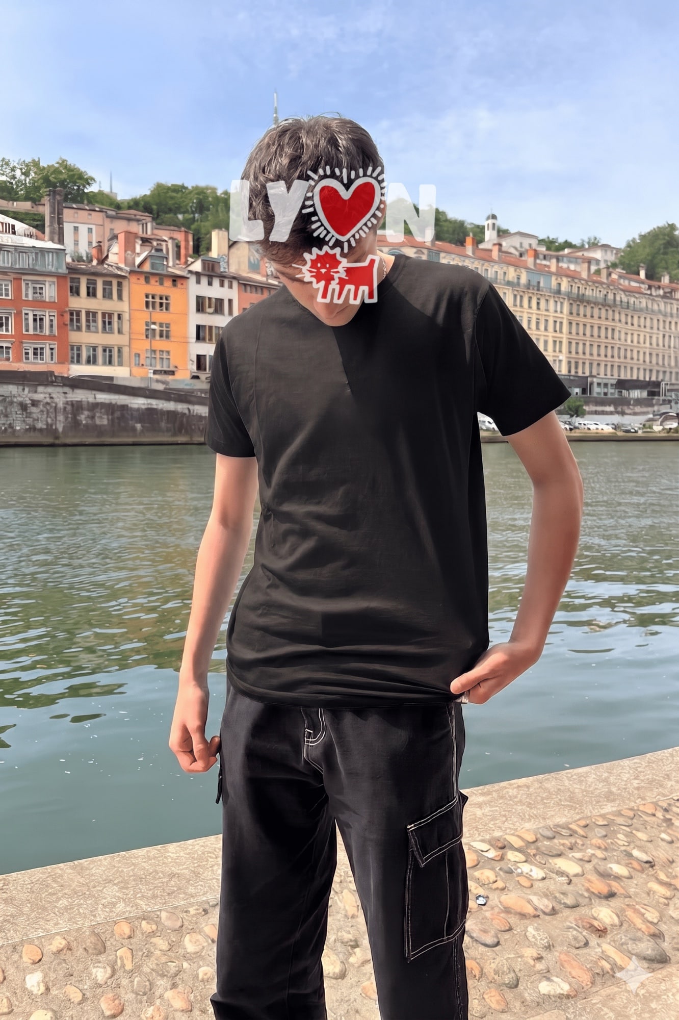 T-Shirt Homme – Lyon Moder Art Blanc — Noir (face)
