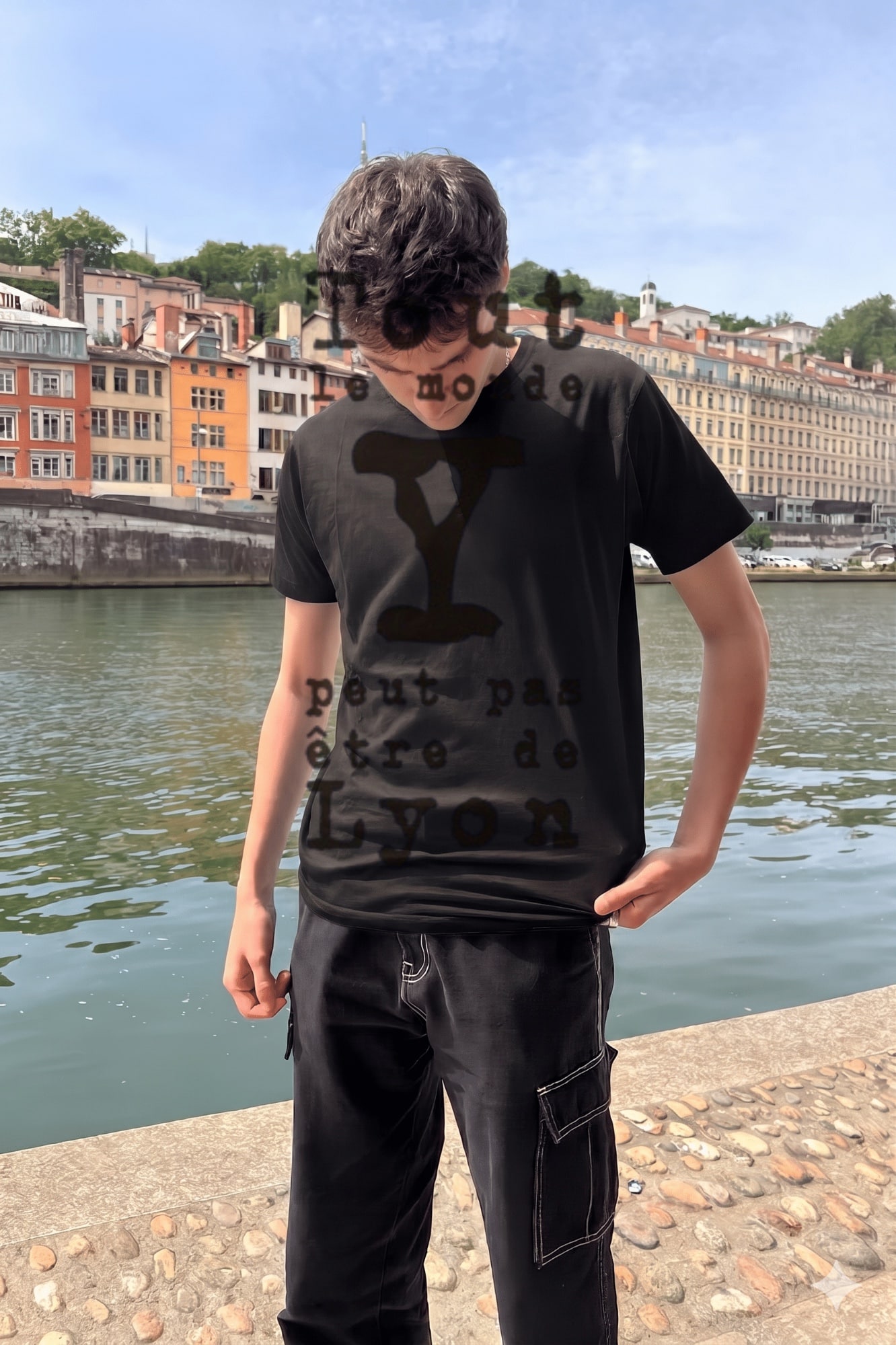 T-Shirt Homme – Tout Le Monde Y Peut Pas Être De Lyon Noir — Noir (face)