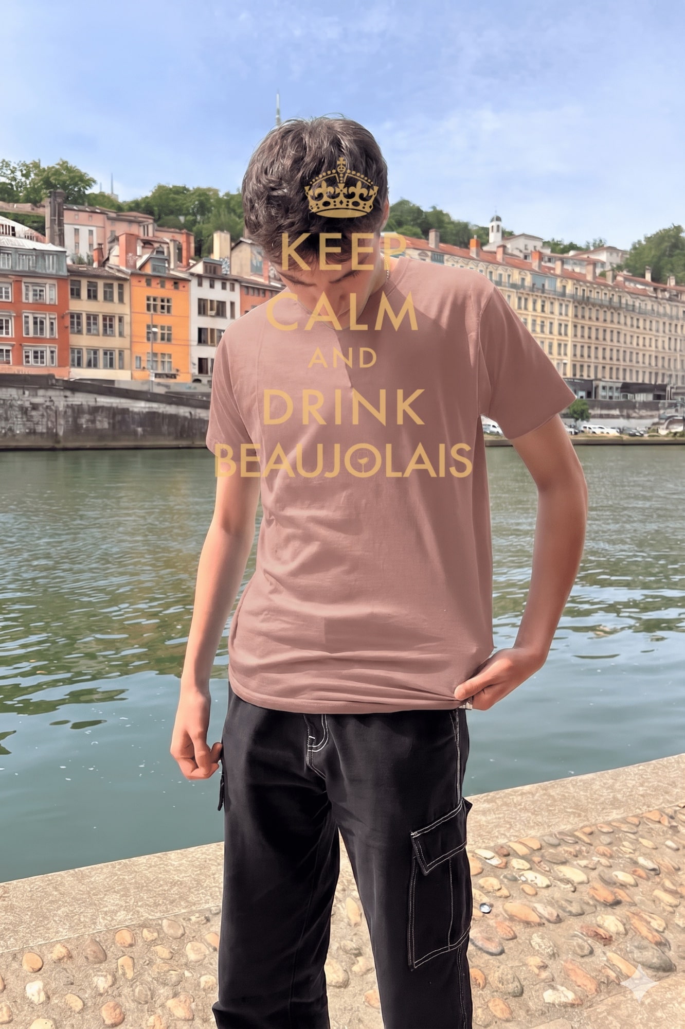 T-Shirt Homme – Keep Calm And Drink Beaujolais — Rose Poudre (face)