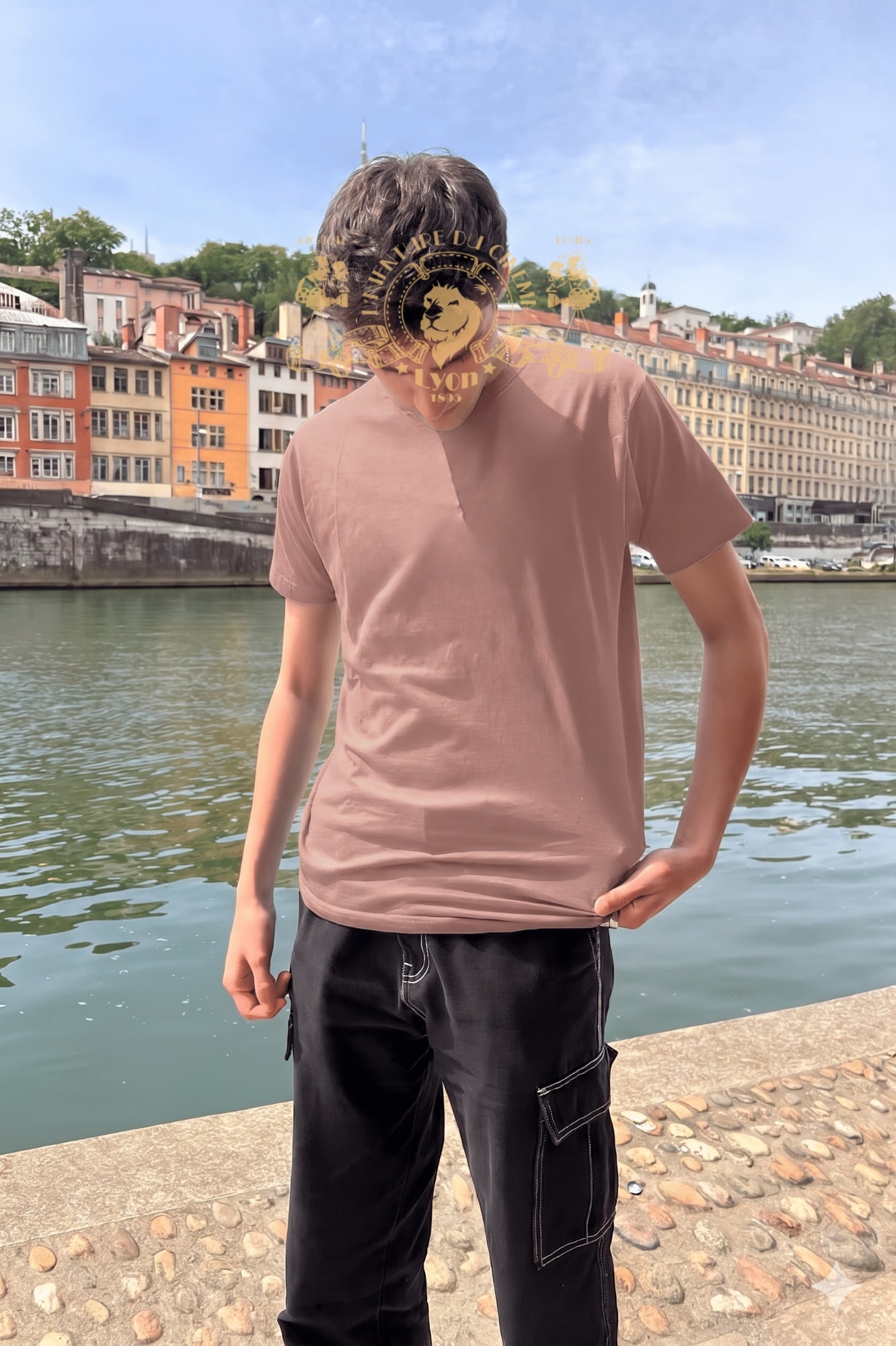 T-Shirt Homme – L Aventure Du Cinéma — Rose Poudre (face)