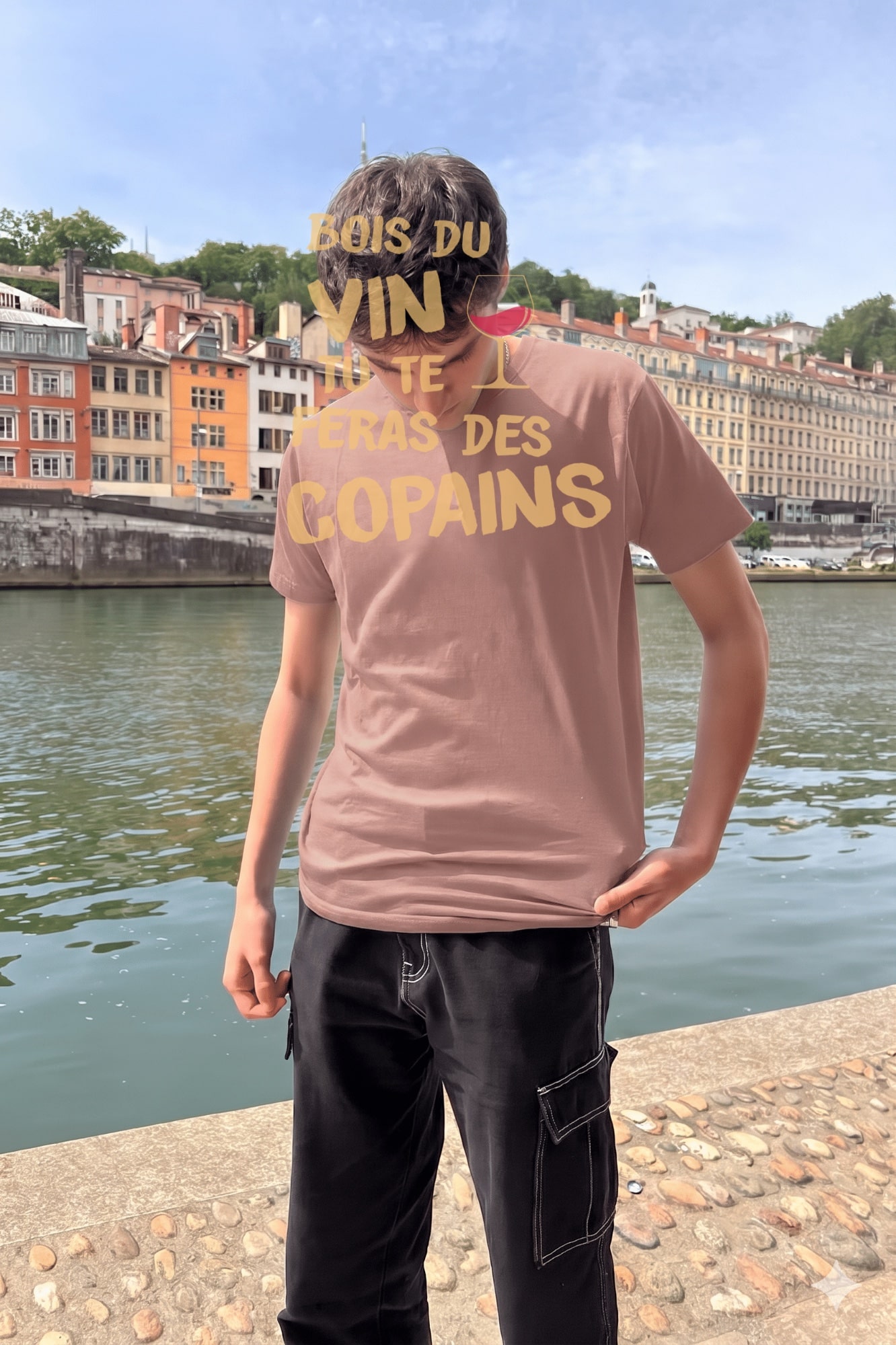 T-Shirt Homme – Vin Copain — Rose Poudre (face)