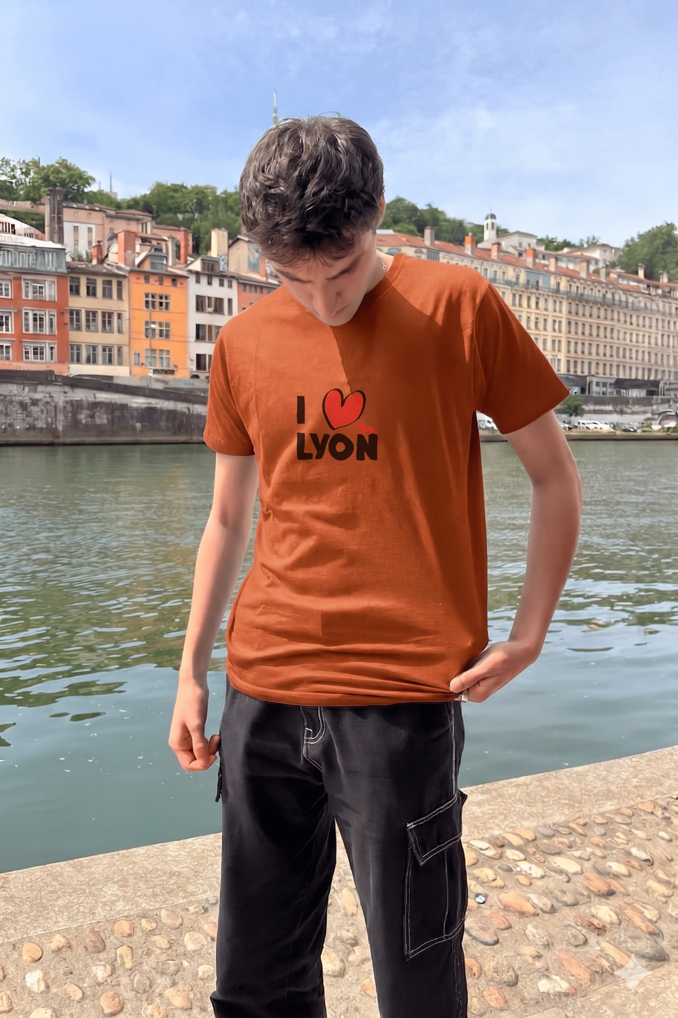 T-Shirt Homme – I Love Lyon — Rouille (face)