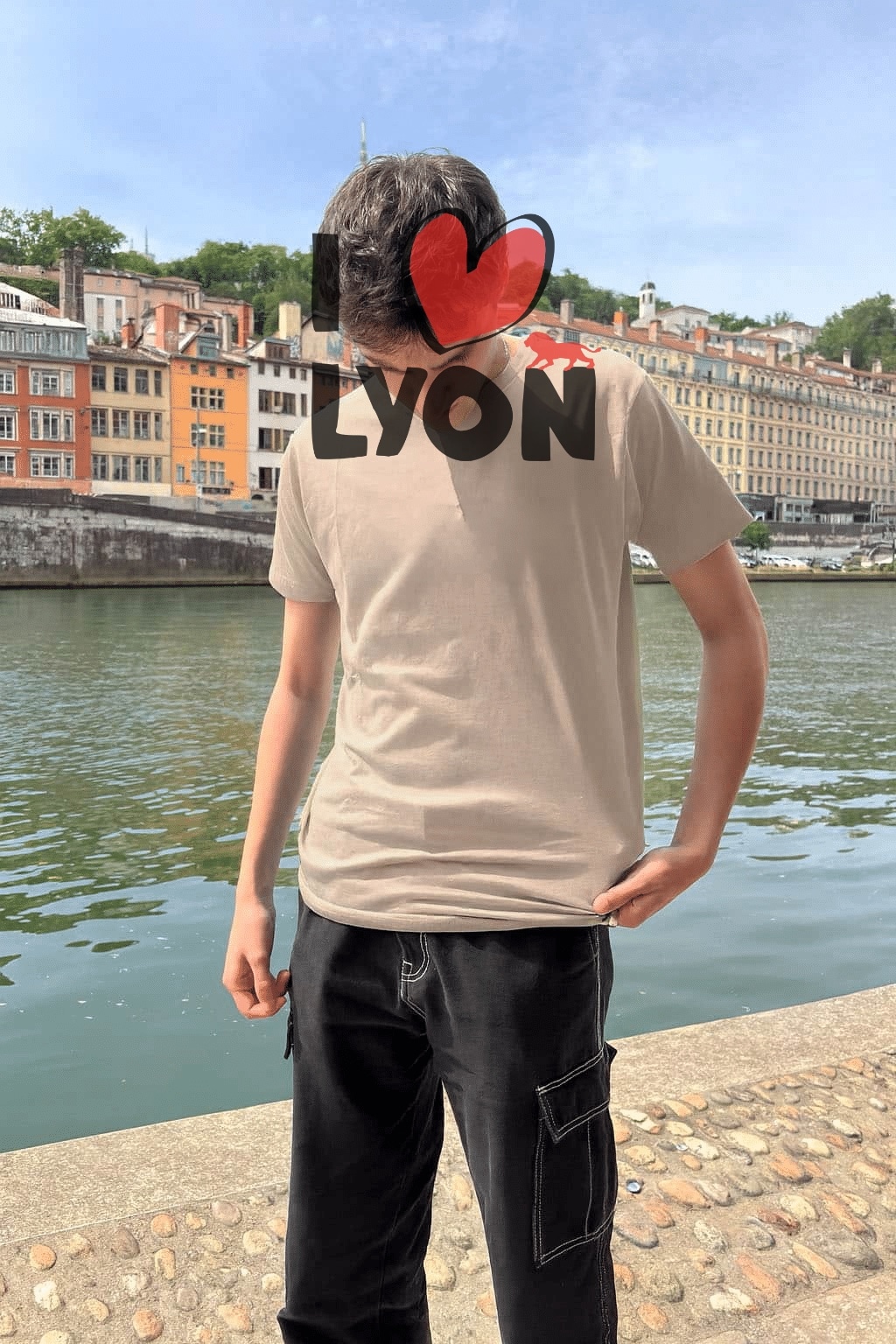 T-Shirt Homme – I Love Lyon — Sable (face)
