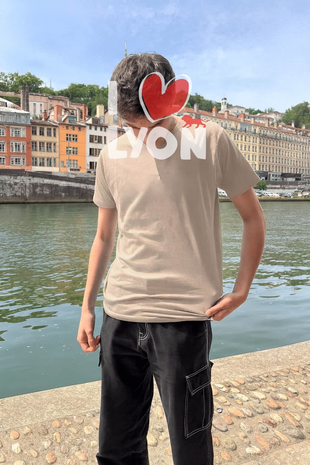 T-Shirt Homme – I Love Lyon Blanc — Sable (face)