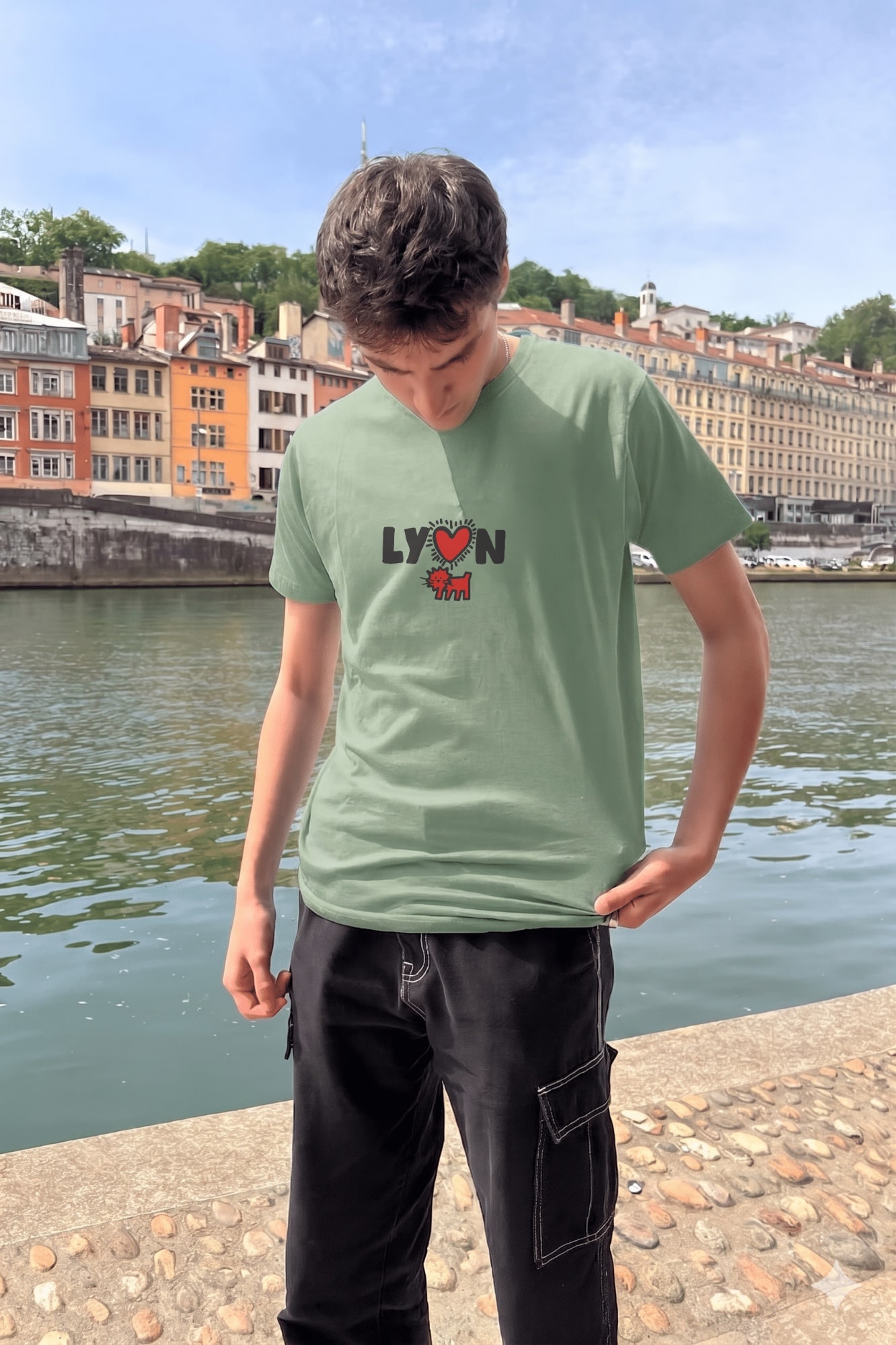 T-Shirt Homme – Lyon Modern Art — Vert Sauge (face)