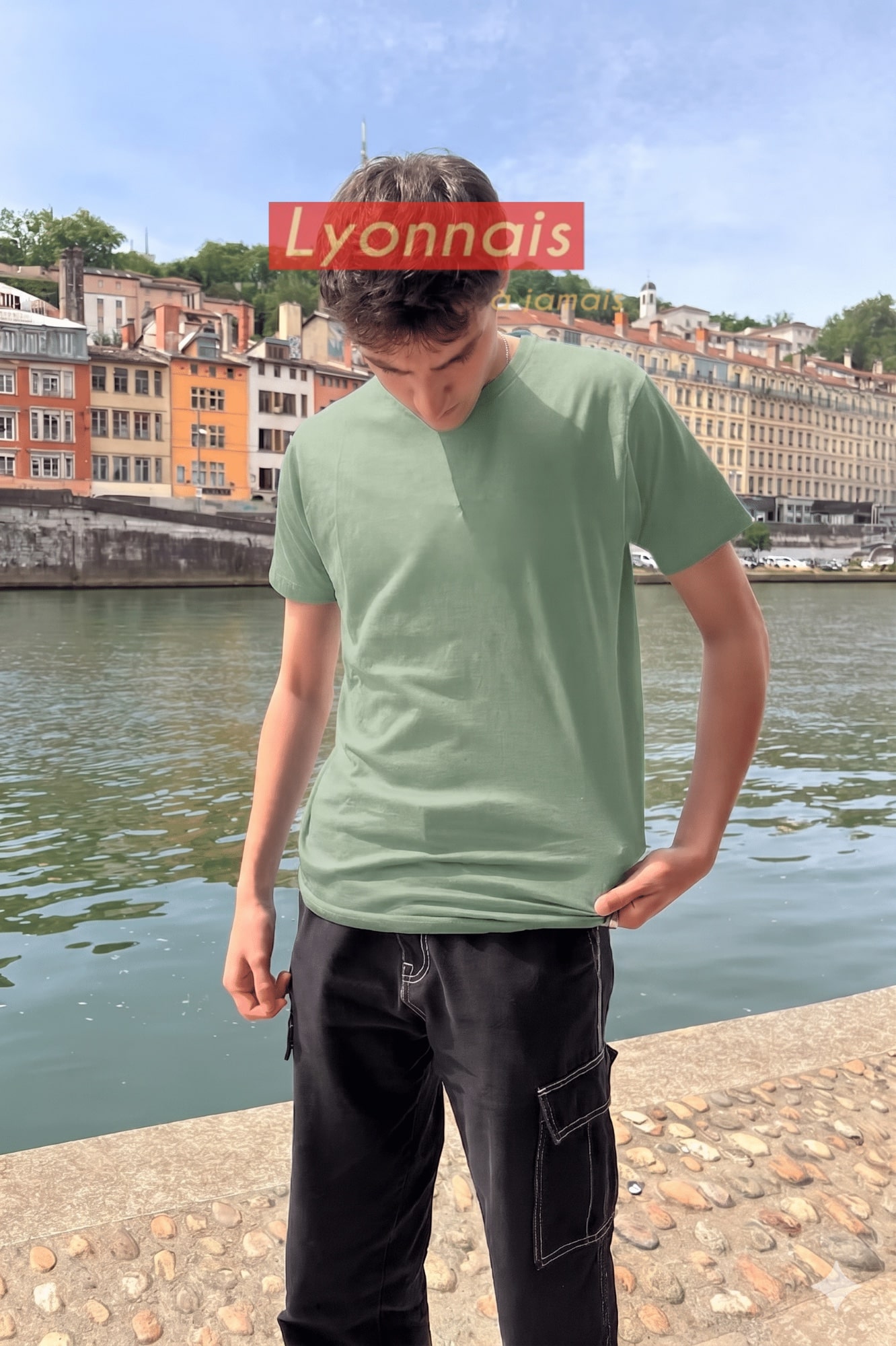 T-Shirt Homme – Lyonnais À Jamais — Vert Sauge (face)