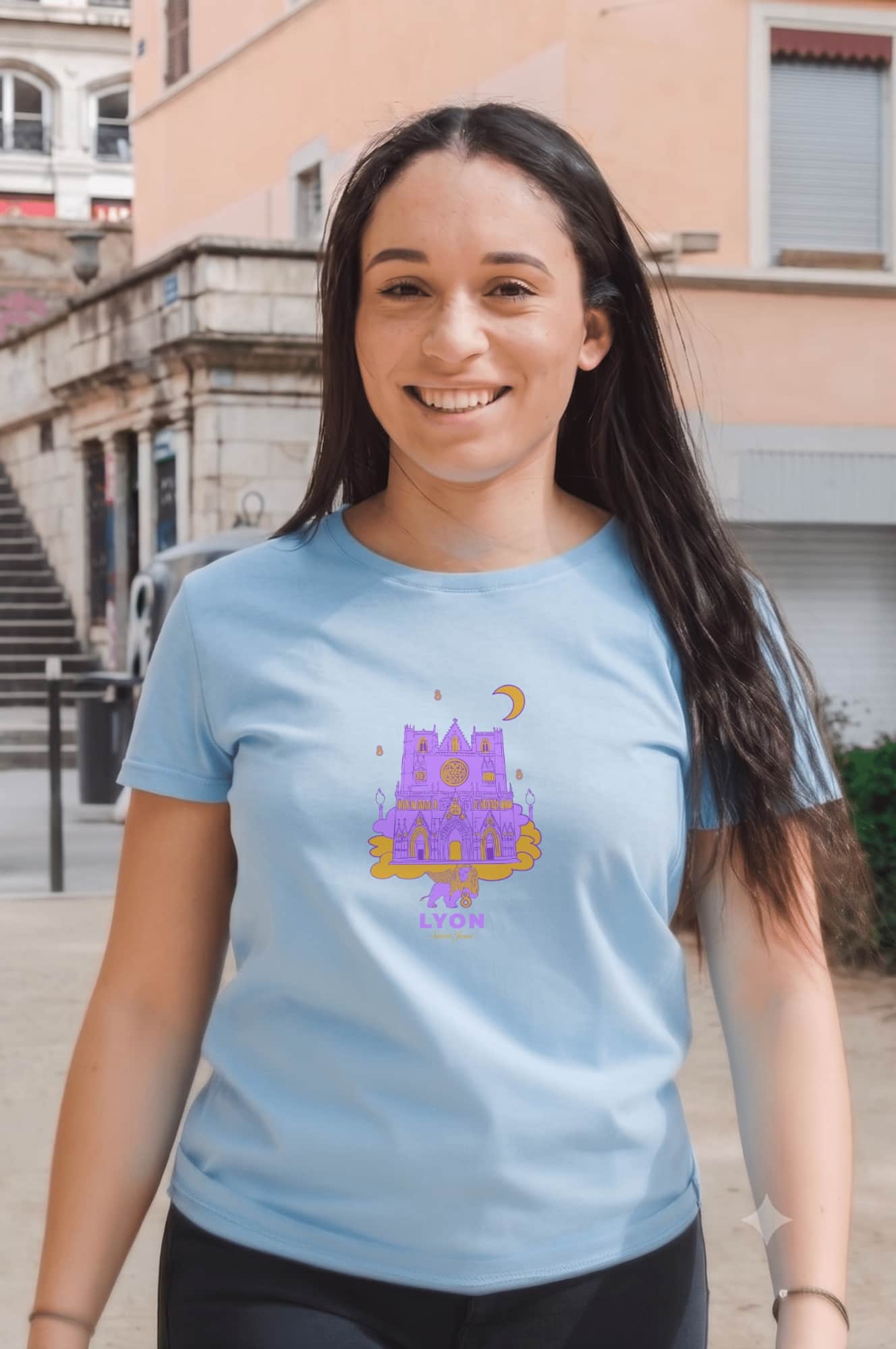 T-Shirt Femme – Cath St Jean Fete Des Lumières 2 — Bleu Ciel (face)