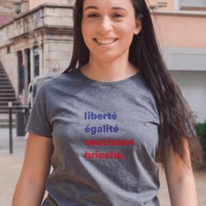 T-Shirt Femme – Liberté Égalité Saucisson Brioché Bleu Et Rouge — Denim (face)