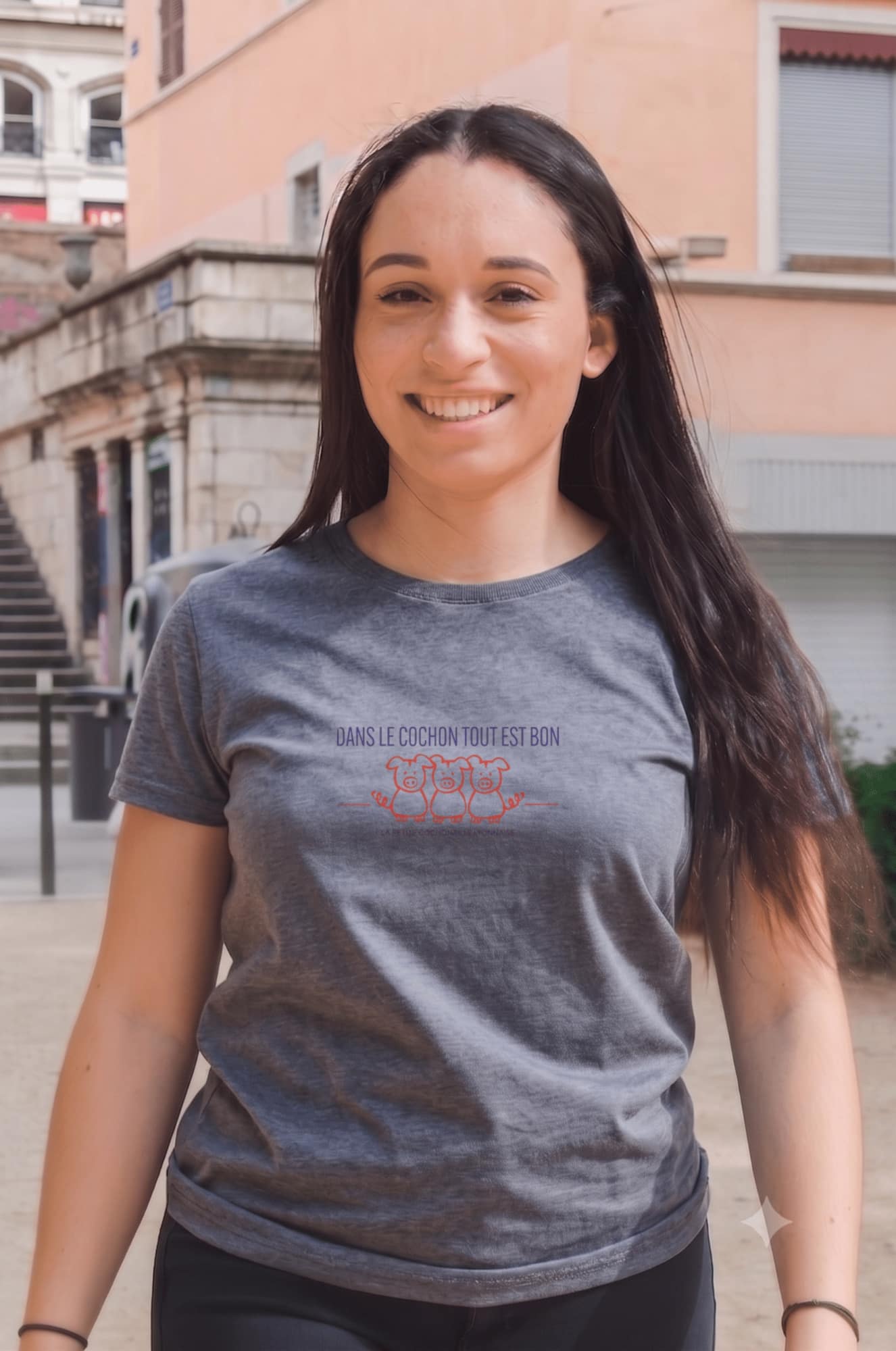 T-Shirt Femme – Dans Le Cochon Tout Est Bon Bleu — Denim (face)