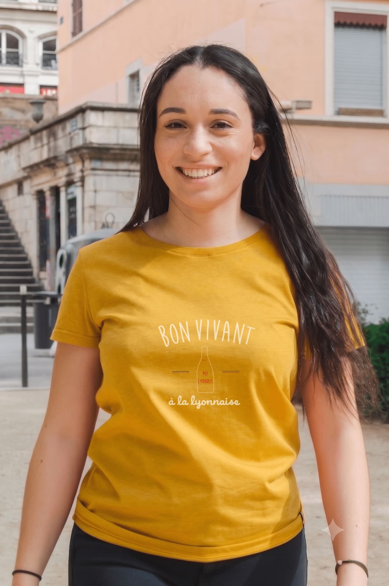 T-Shirt Femme – Bon Vivant À La Lyonnaise Blanc — Moutarde Chine (face)