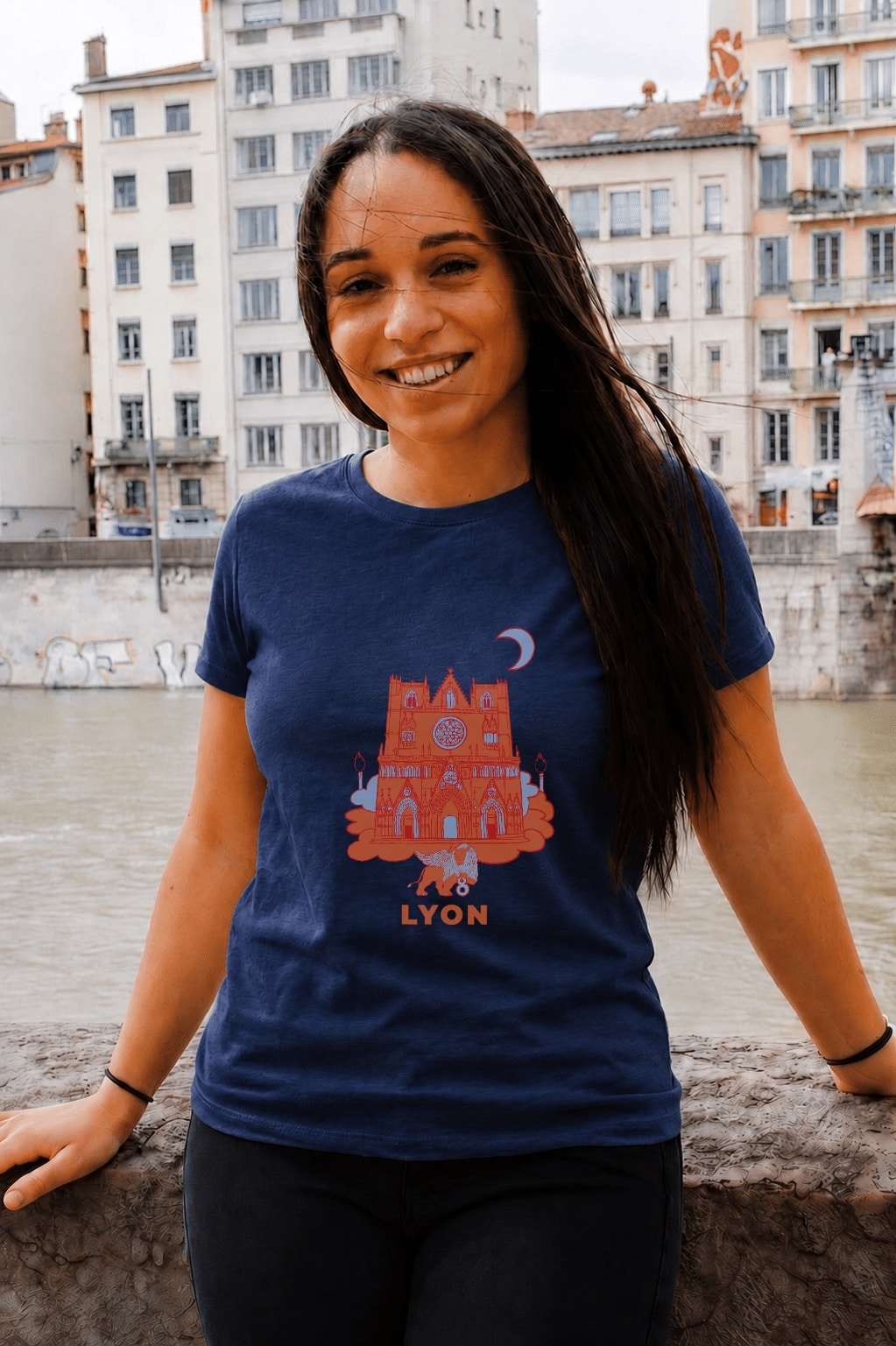T-Shirt Femme – Cath St Jean Fete Des Lumières (1) — Navy (face)