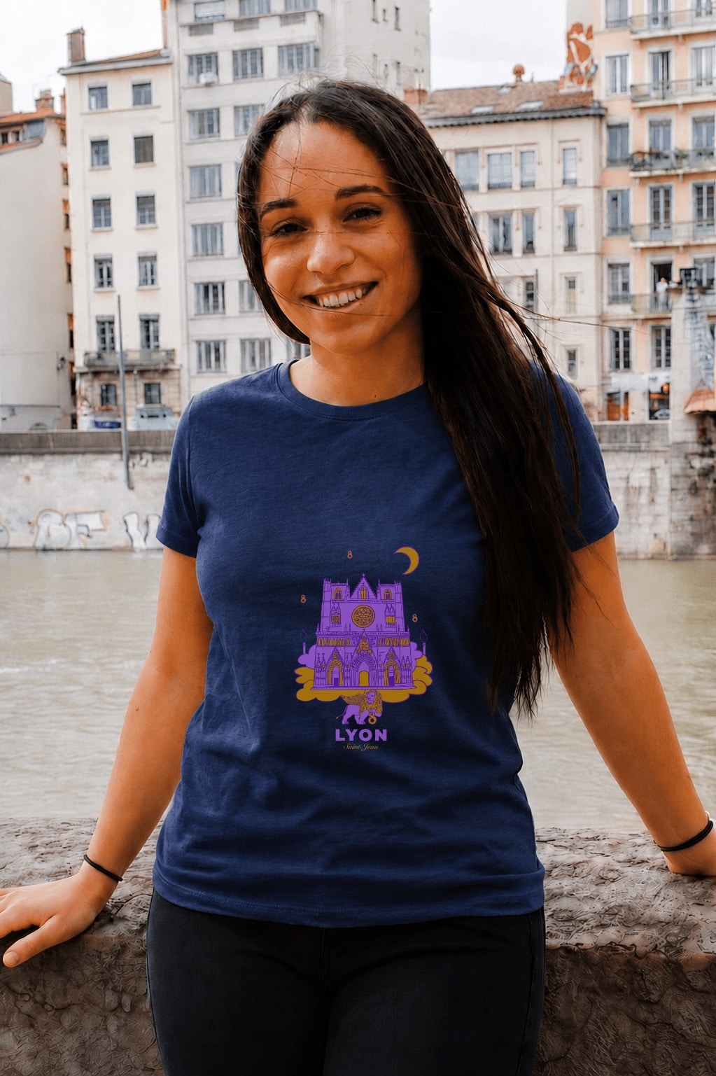 T-Shirt Femme – Cath St Jean Fete Des Lumières 2 — Navy (face)