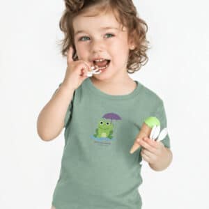 T-Shirt Bébé – Petite Grenouille — MossGreen (face)