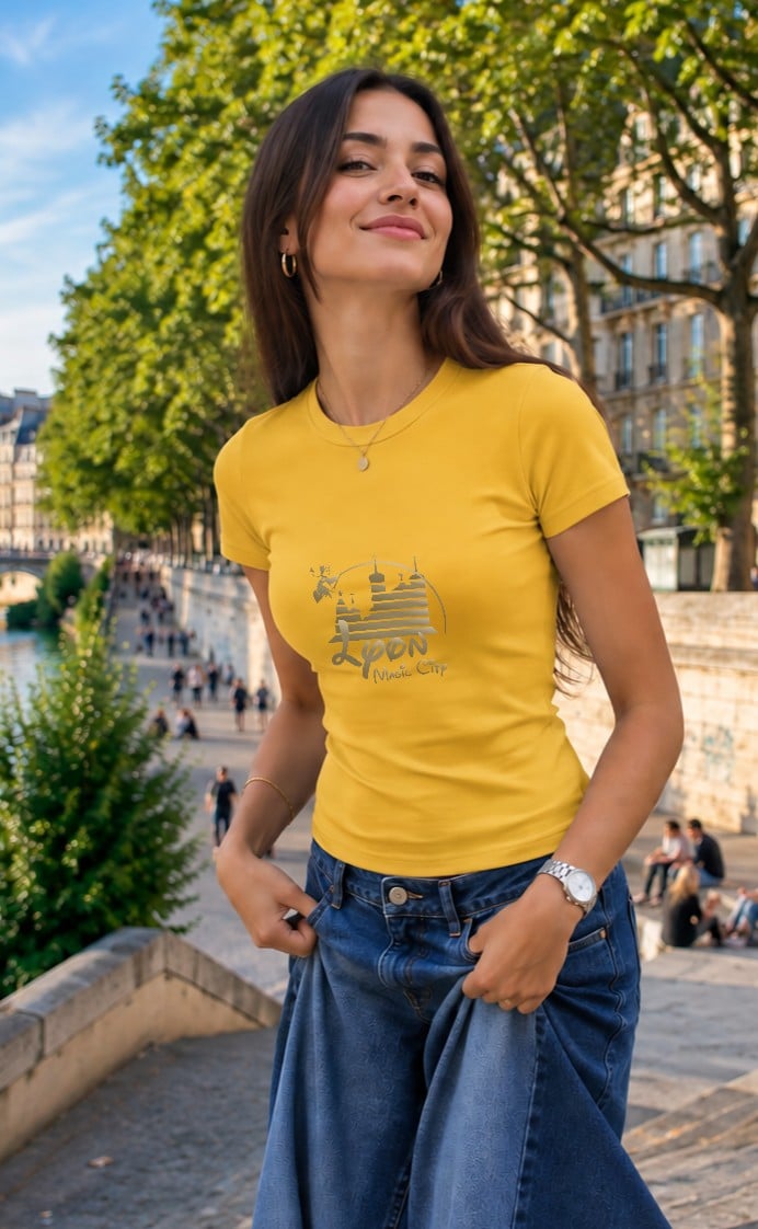 T-Shirt Femme – Lyon Magic City — Moutarde Chine (face-4)
