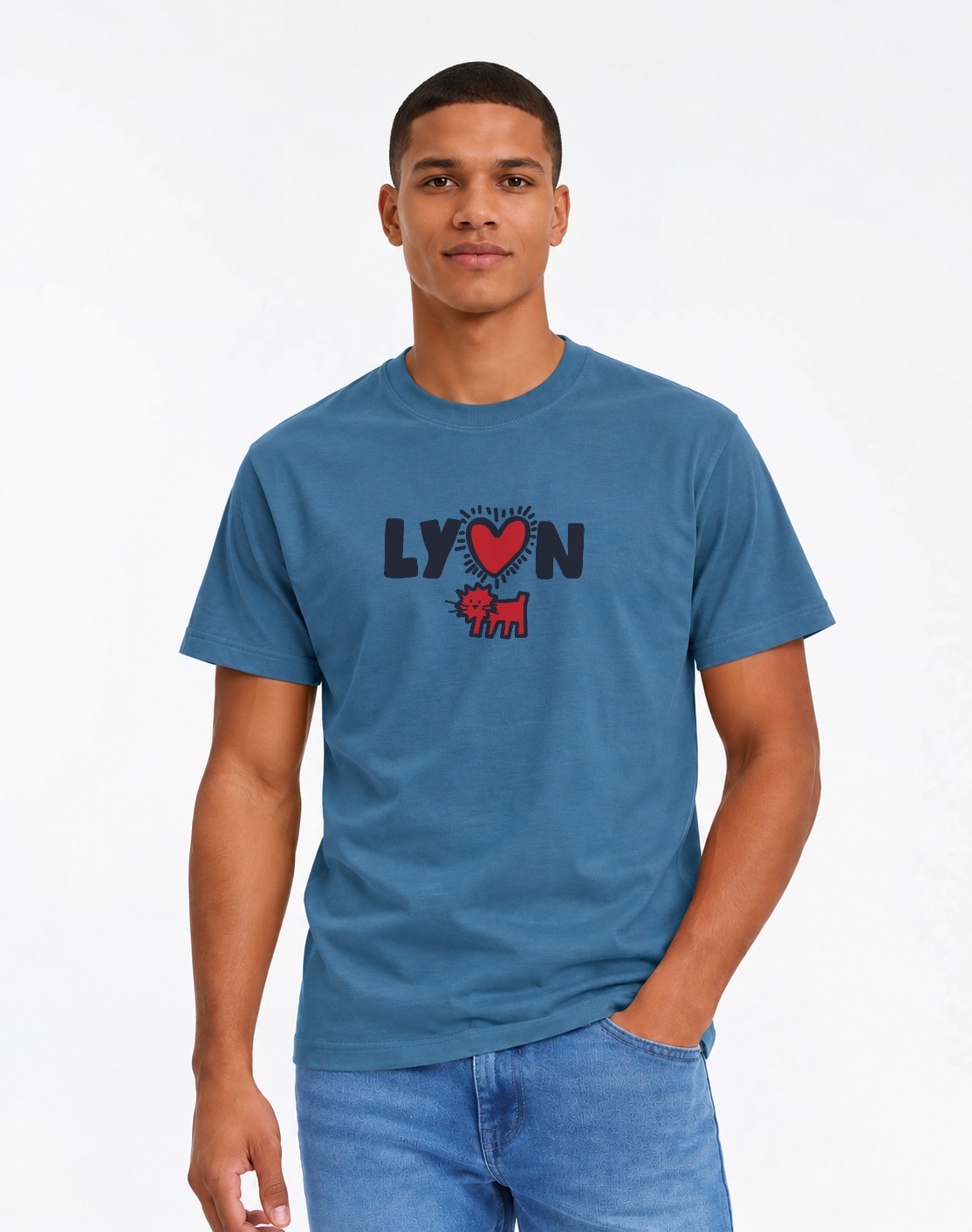 T-Shirt Homme – Lyon Ville Lumière — motif noir — Bleu Encre (pose-mv9horeb-ns2t4b)