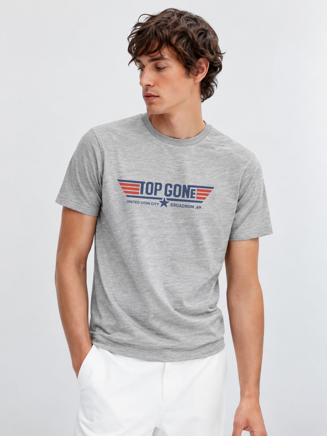 T-Shirt Homme – Lyon Ville Lumière — motif noir — Gris Chiné (pose-mv9ho1xu-ff2940)