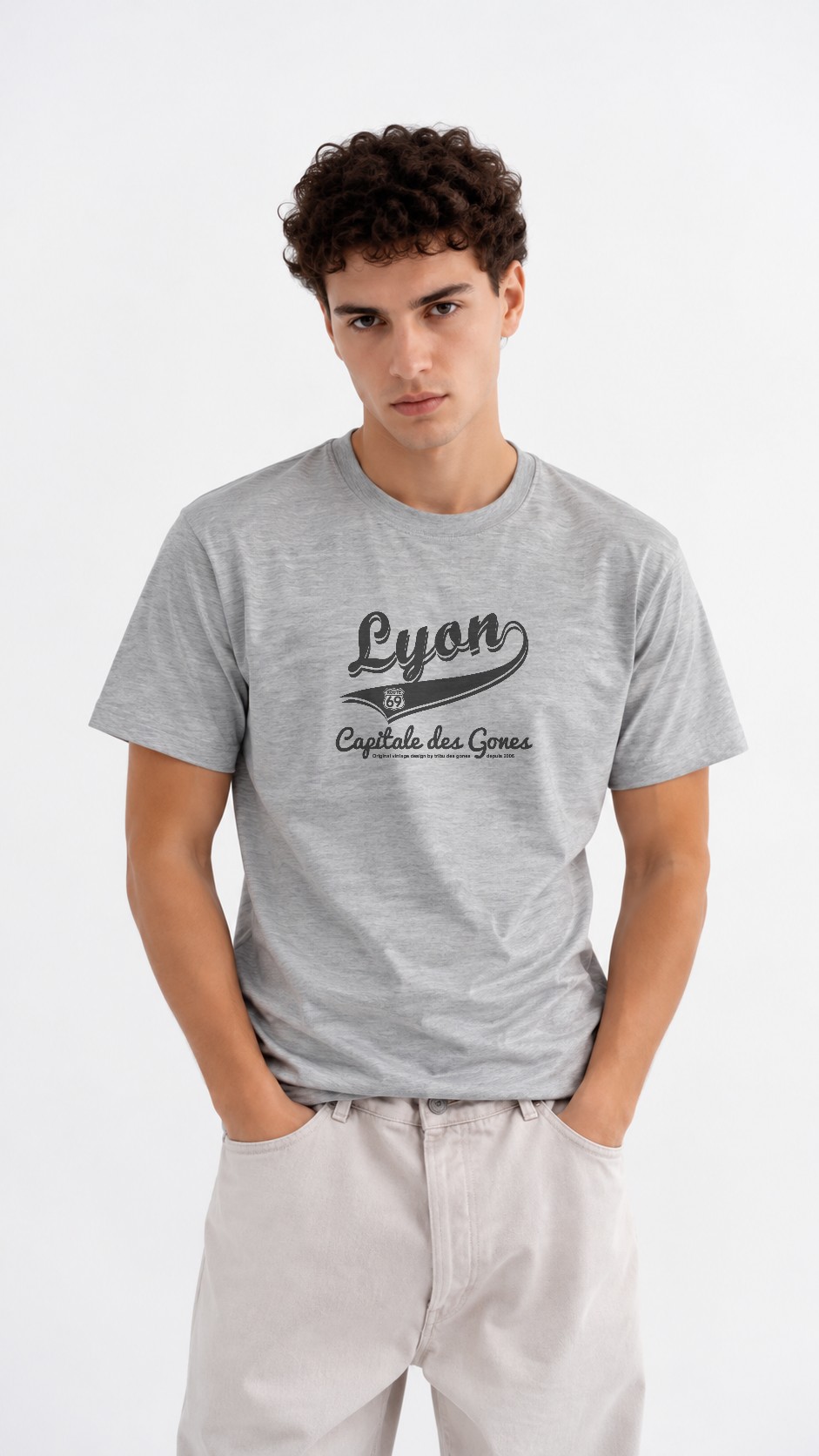 T-Shirt Homme – Lyon Ville Lumière — motif foncé — Gris Chiné (pose-mv9hokyr-66w0vb)