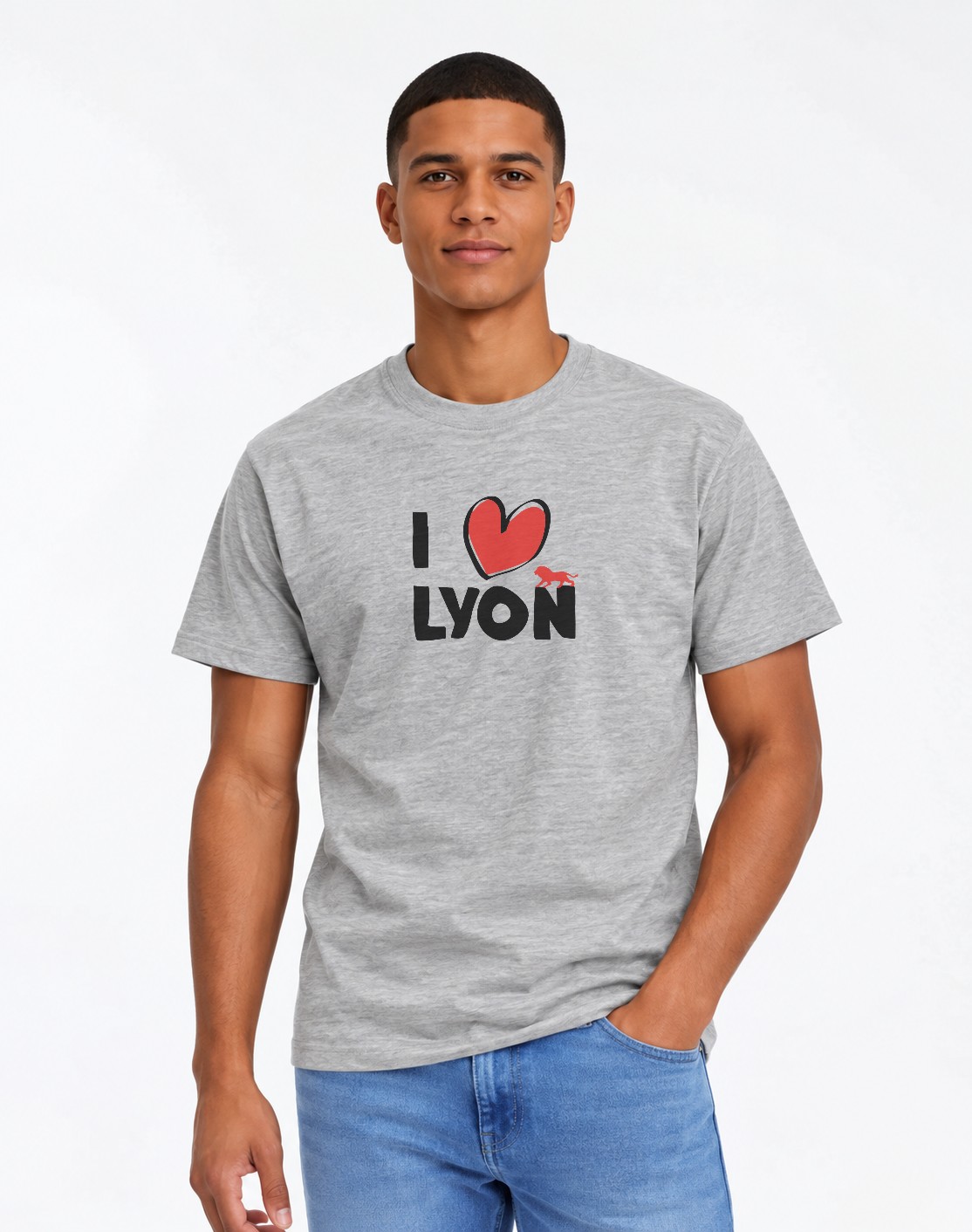 T-Shirt Homme – I Love Lyon — motif noir — Gris Chiné (pose-mv9horeb-ns2t4b)