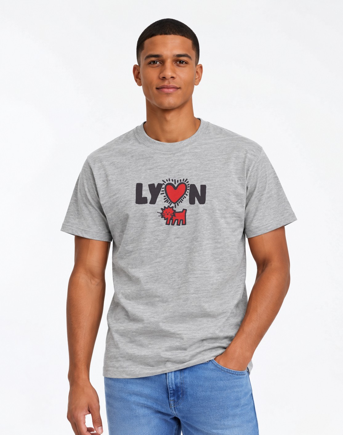 T-Shirt Homme – Lyon Ville Lumière — motif noir — Gris Chiné (pose-mv9horeb-ns2t4b)