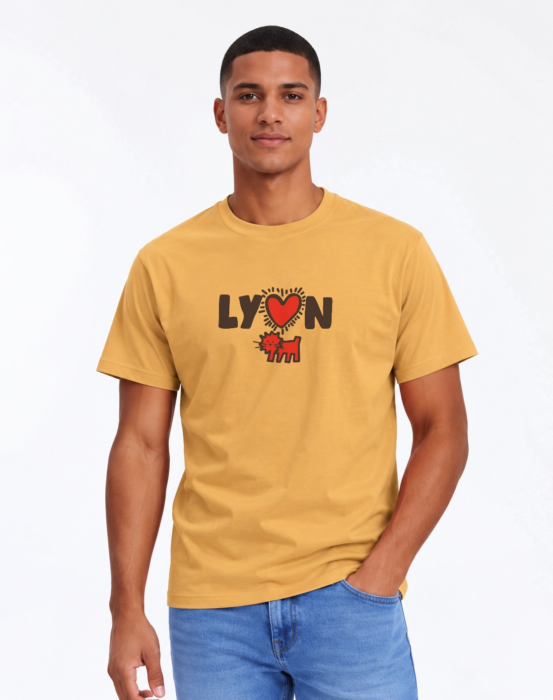 T-Shirt Homme – Lyon Ville Lumière — motif noir — Moutarde (pose-mv9horeb-ns2t4b)