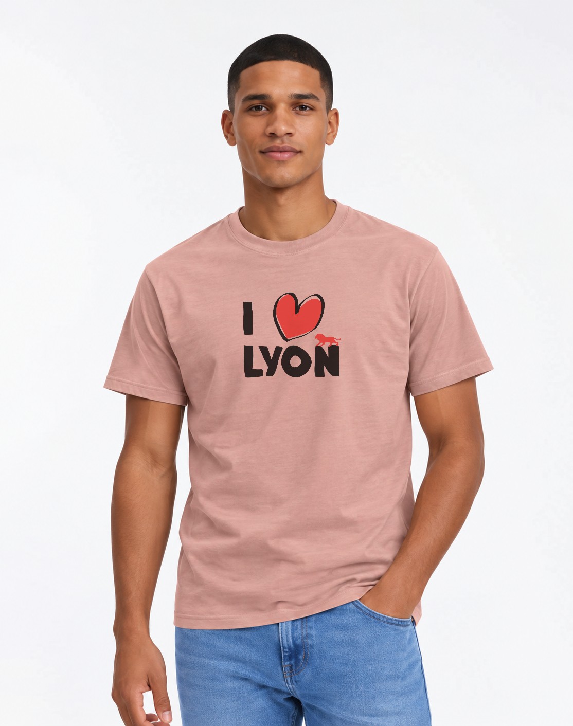 T-Shirt Homme – I Love Lyon — motif noir — Rose vintage (pose-mv9horeb-ns2t4b)