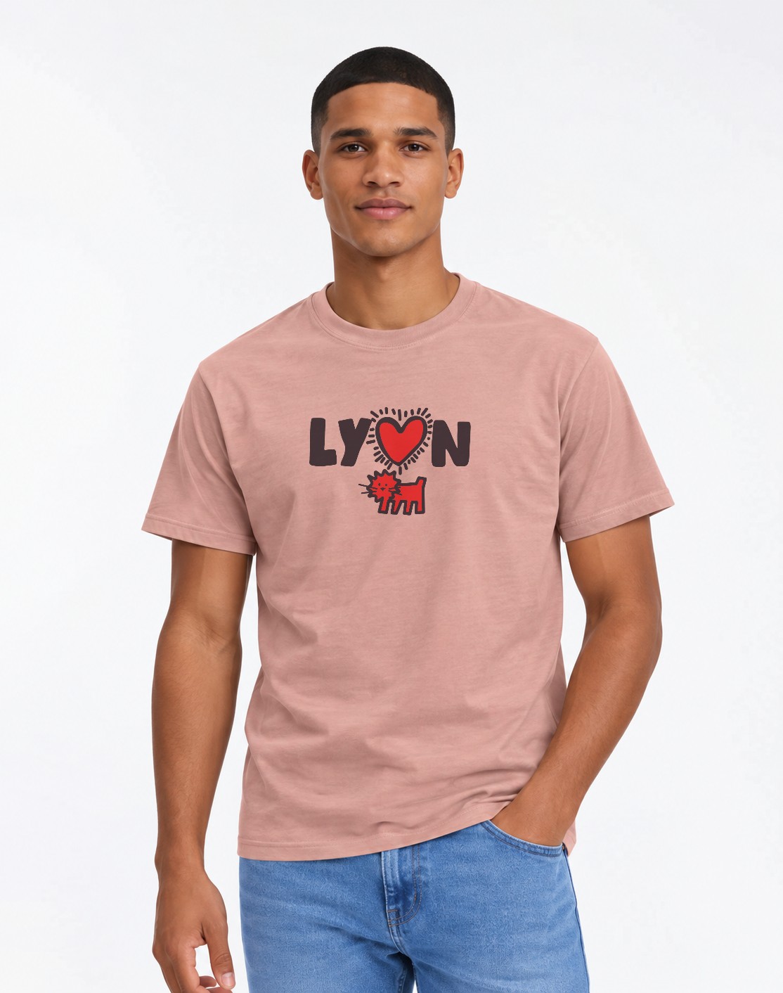 T-Shirt Homme – Lyon Ville Lumière — motif noir — Rose vintage (pose-mv9horeb-ns2t4b)