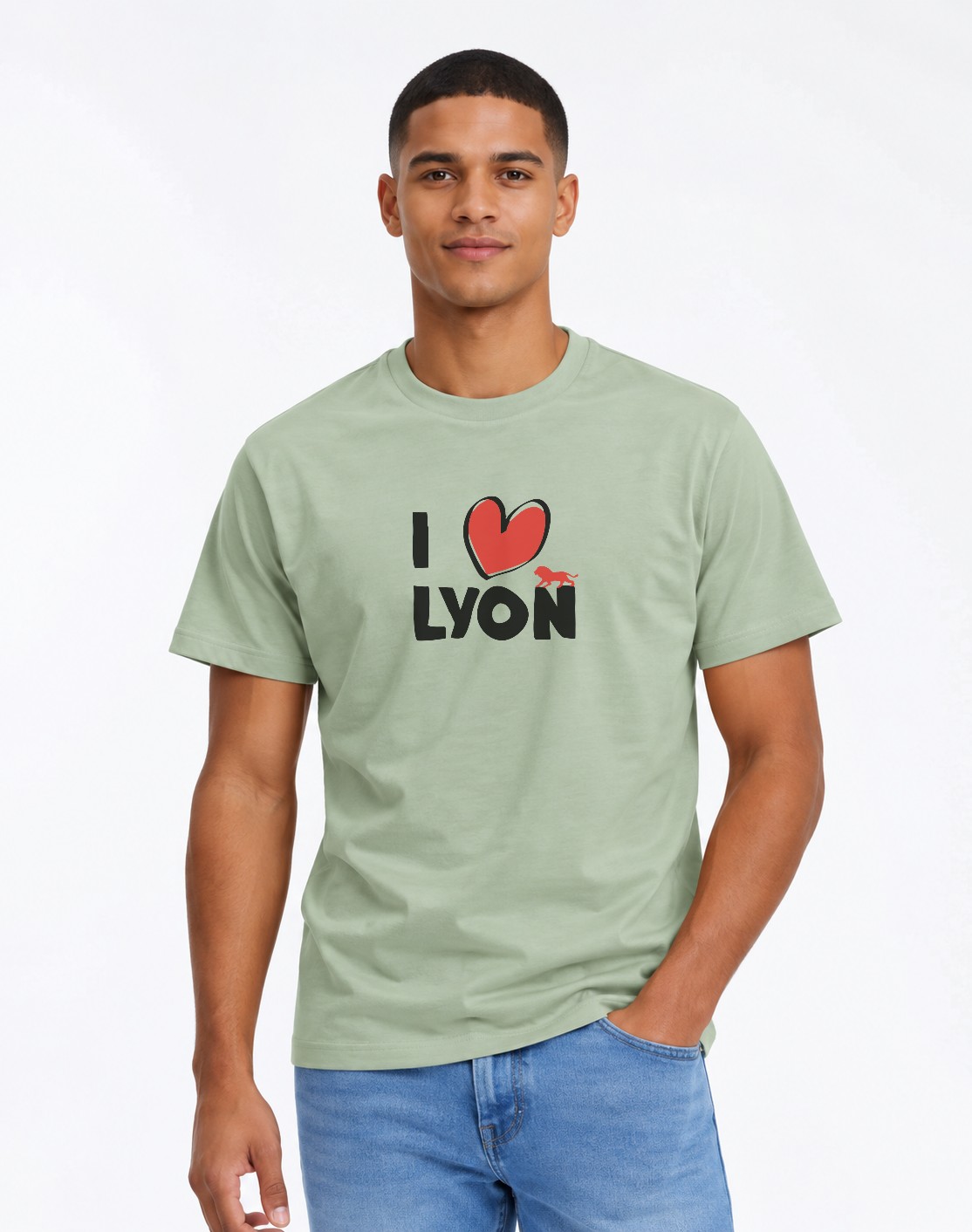T-Shirt Homme – I Love Lyon — motif noir — Vert Sauge (pose-mv9horeb-ns2t4b)